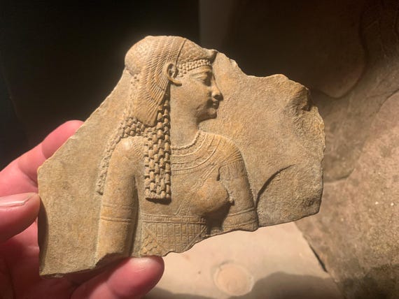 Egyptian art - Cleopatra dressed as the Goddess Isis - Relief sculpture fragment