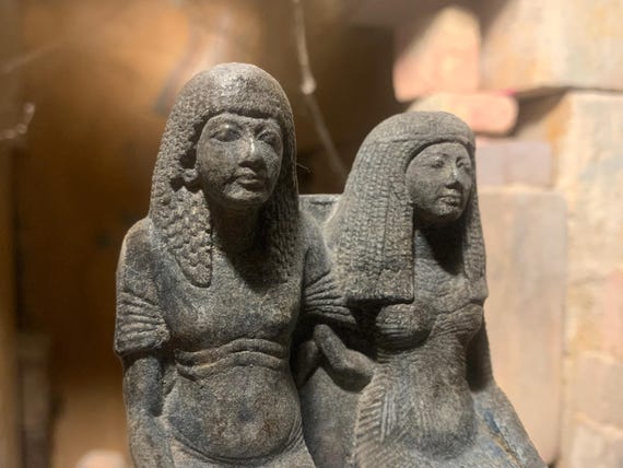 Egyptian statue / sculpture - museum replica -seated couple - Late 18th / Early 19th dynasty
