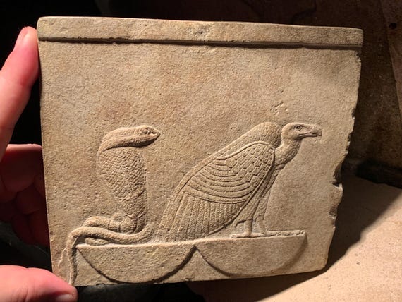 Egyptian art / mythology - relief sculpture of Nekhbet and Wadjet / Vulture and Cobra