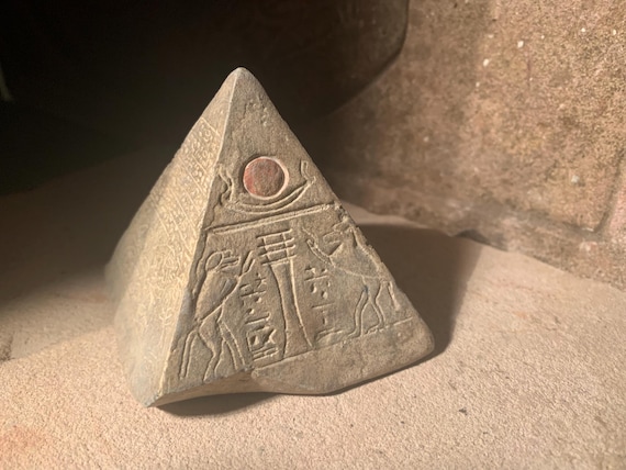 Egyptian Pyramid / capstone museum replica - featuring Thoth & the boat of Ra