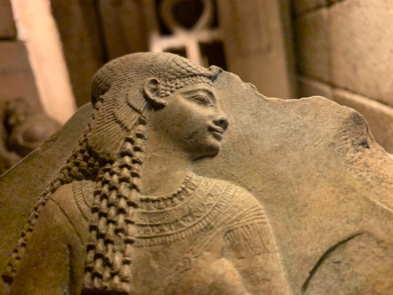 Egyptian art - Cleopatra dressed as the Goddess Isis - Relief sculpture fragment
