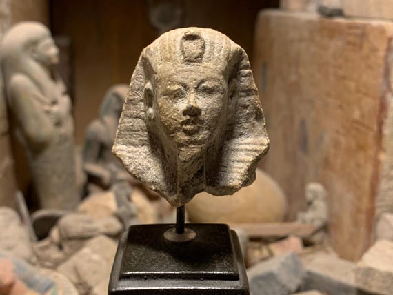 Egyptian statue bust replica fragment of King Tutankhamun 18th dynasty. Post Amarna period art