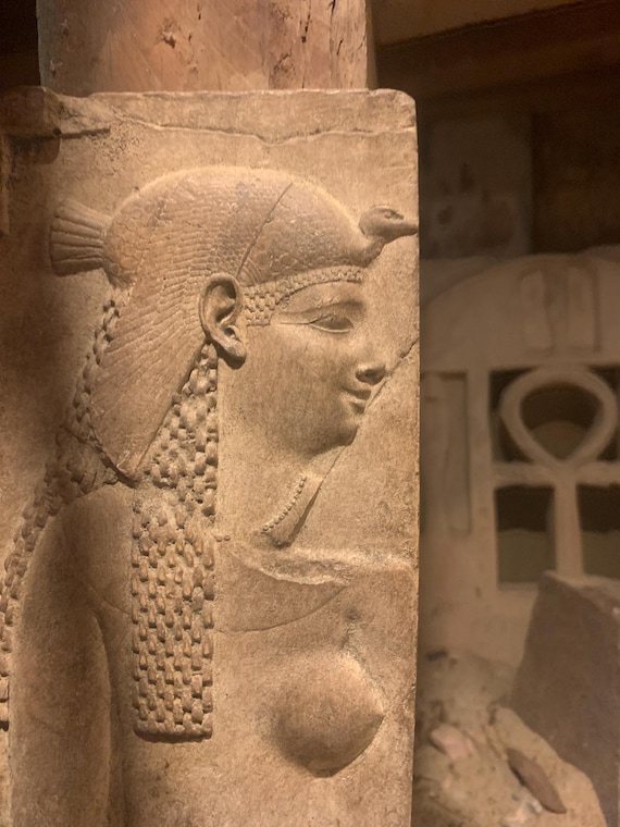 Egyptian art - Cleopatra dressed as the Goddess Isis - Relief sculpture fragment