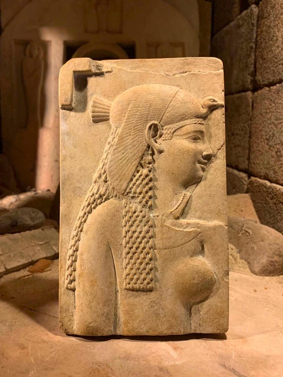 Egyptian art - Cleopatra dressed as the Goddess Isis - Relief sculpture fragment