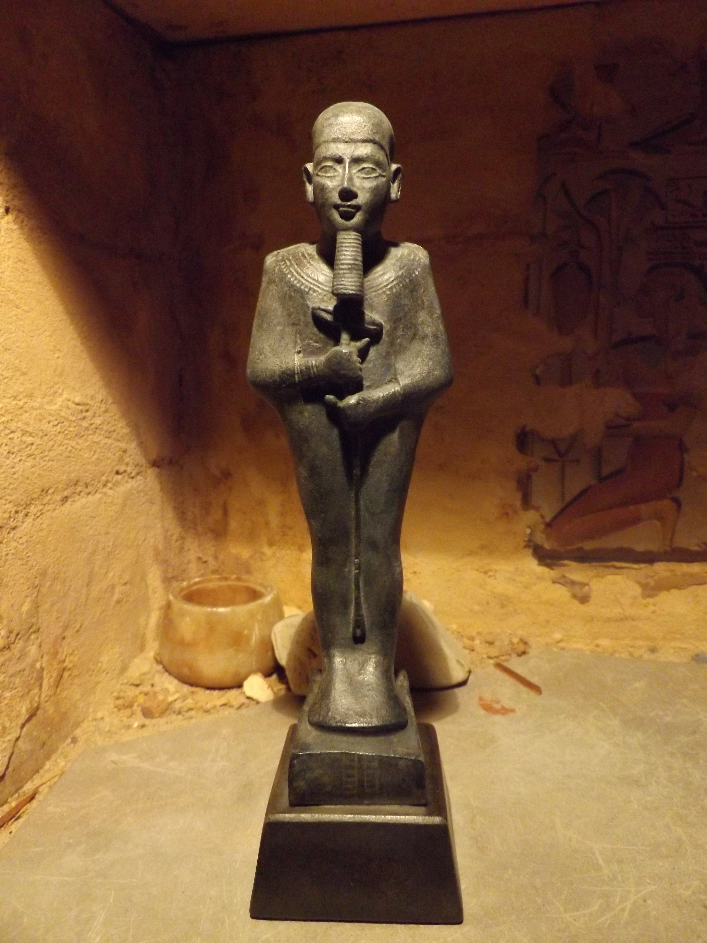 Egyptian statue replica of the creator God Ptah. Patron of arts