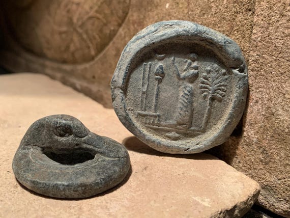Babylon - Marduk priest seal & impression museum replica. Neo-Babylonian period