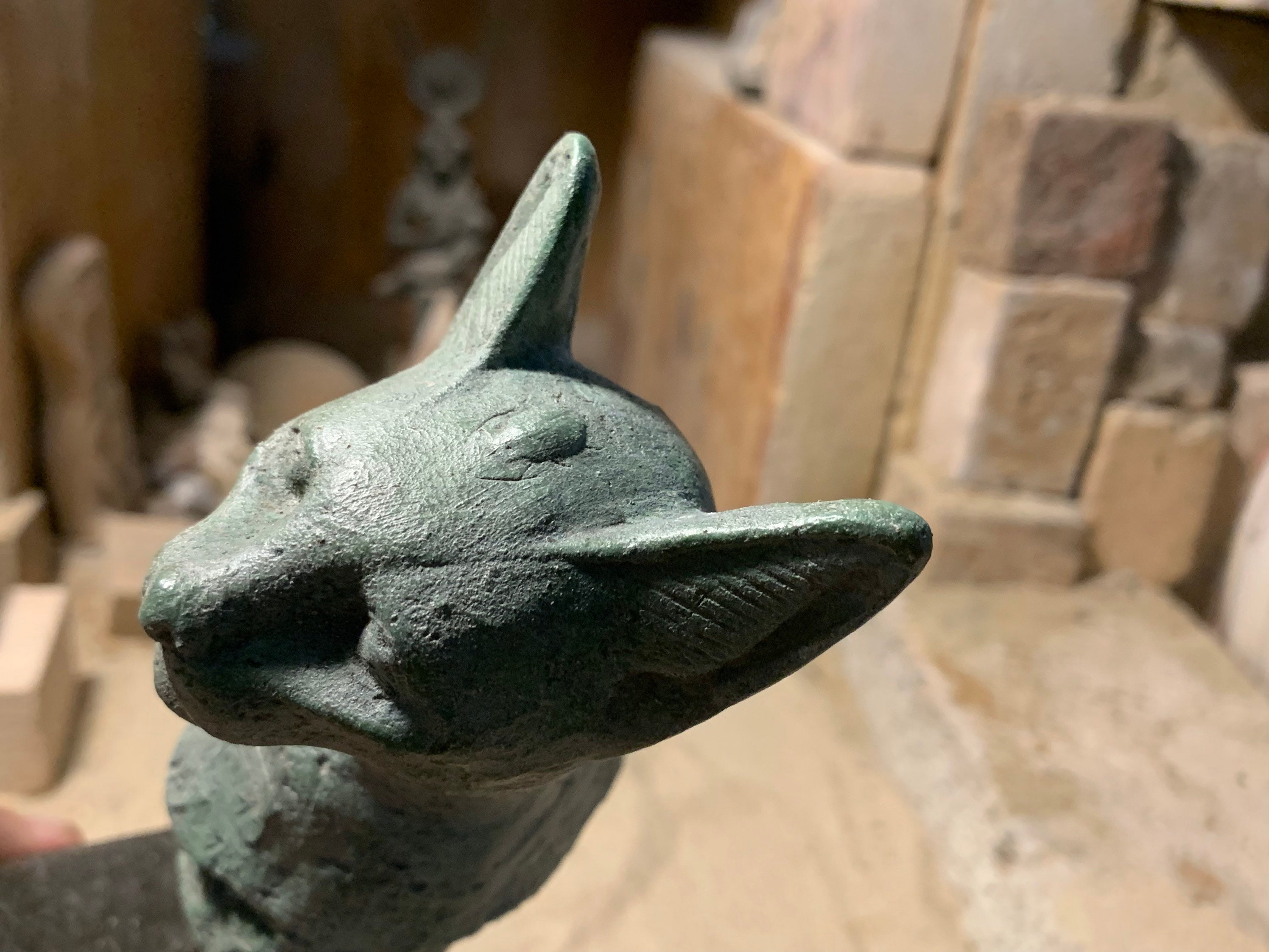 Egyptian Statue Fragment Cat Goddess Bast Bastet Wearing The Eye Of Horus