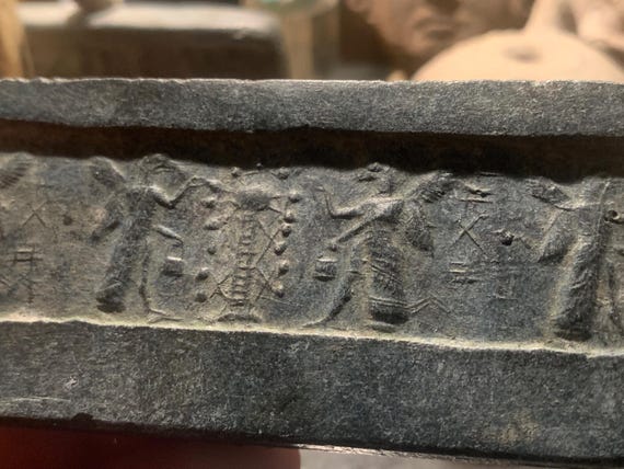 Mesopotamian / Assyrian seal impression - Tree of life with Apkallu