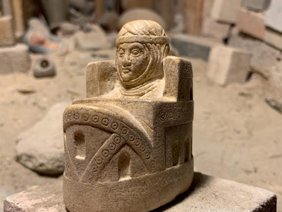 Medieval Chess piece statue - Spanish Queen in a castle - 12th century replica