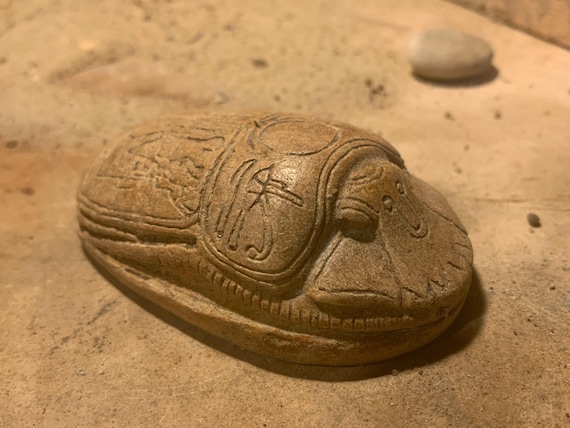 Egyptian Scarab replica featuring Osiris, Ra, Isis and Nepthys and the eyes of Horus