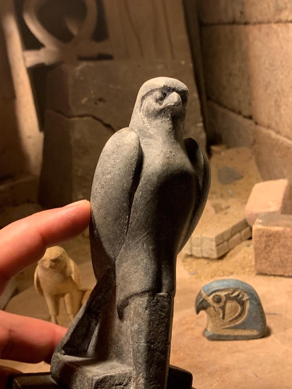 Egyptian - Horus of Edfu statue set No.2 -  2 figures + amulet. Egyptian art / sculpture