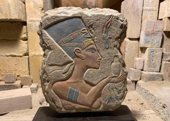 Egyptian art - Nefertiti Amarna period relief sculpture replica. 18th dynasty