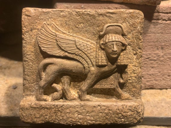 Mesopotamian-Assyrian - art - Striding sphinx of Nimrud - Egyptian influence