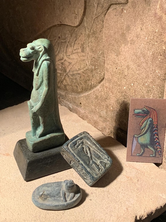 Egyptian statue Taweret - Hippopotamus.Protector Goddess of childbirth + amulets