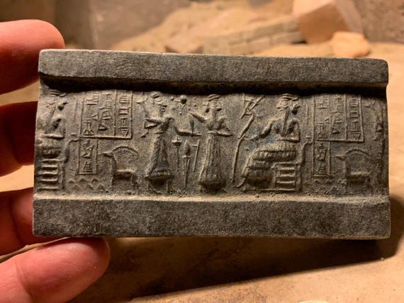 Sumerian cylinder seal impression replica - VA 243 - constellation of Pleiades * Ancient astronomy