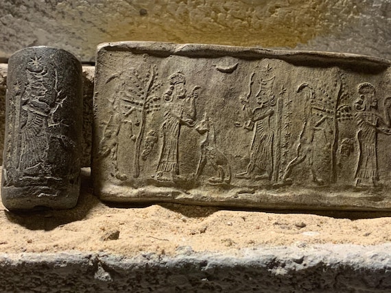 Powerful healing Goddess Gula and her dog. Neo Assyrian cylinder seal & impression replica