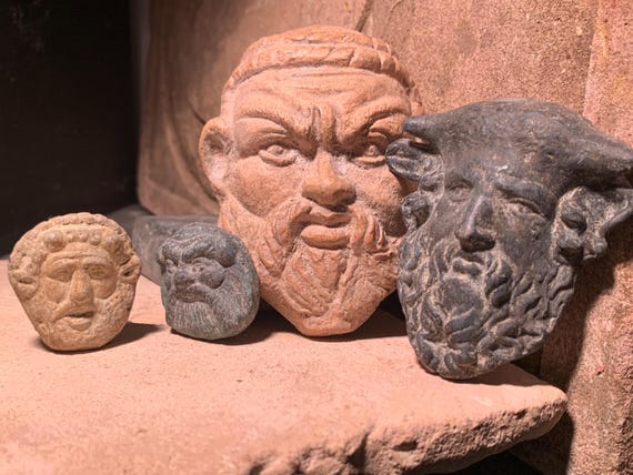 Satyr trio + Achelous - Etruscan / Greek / Sculpture Statue set - Museum replica