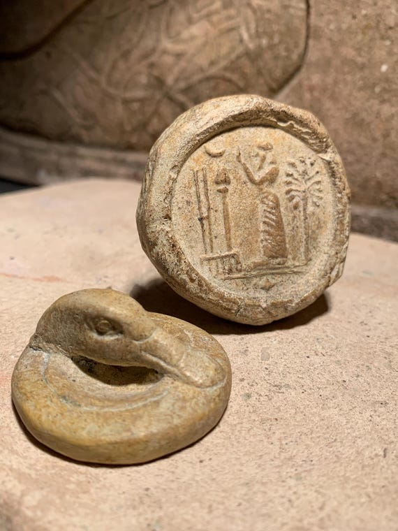 Babylon - Marduk priest seal & impression museum replica. Neo-Babylonian period