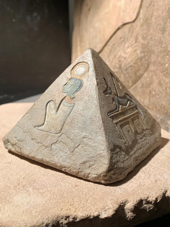 Egyptian pyramid / sculpture art -  featuring Bast, Khonsu, Anubis & the soul bird Ba