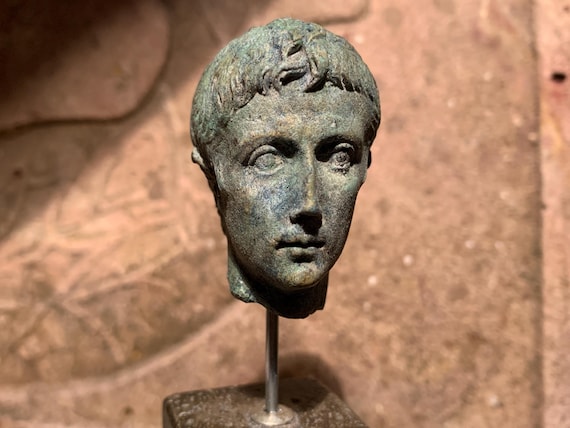 Roman statue / art -The first Emperor, Augustus - bust & relief sculpture amulet