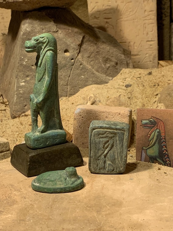 Egyptian statue Taweret - Hippopotamus.Protector Goddess of childbirth + amulets