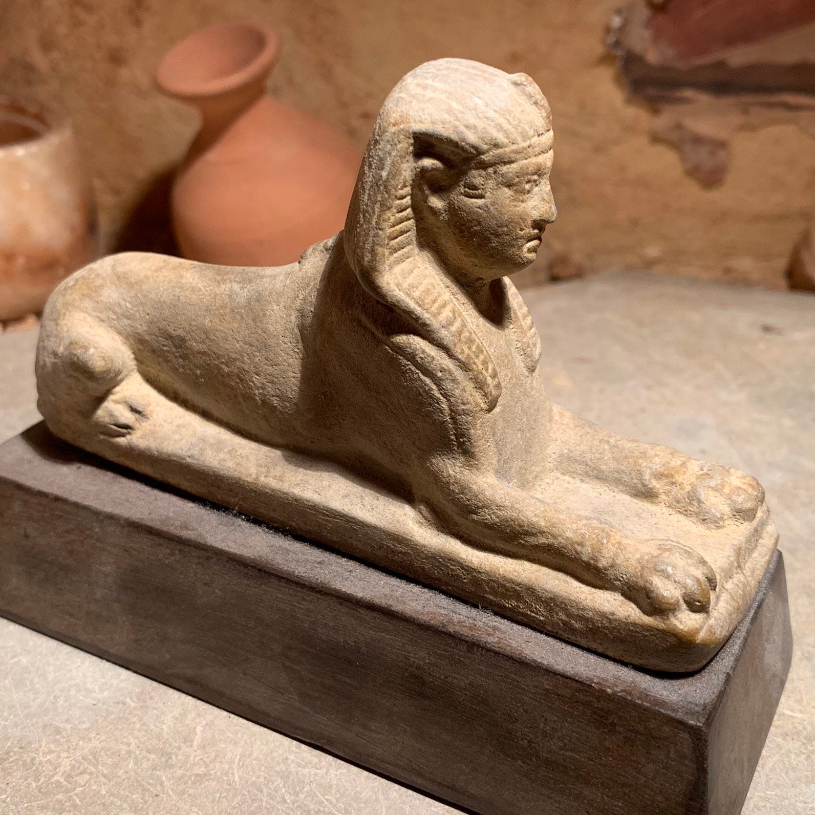 Egyptian statue / statuette Sphinx sculpture and amulet. Egyptian art