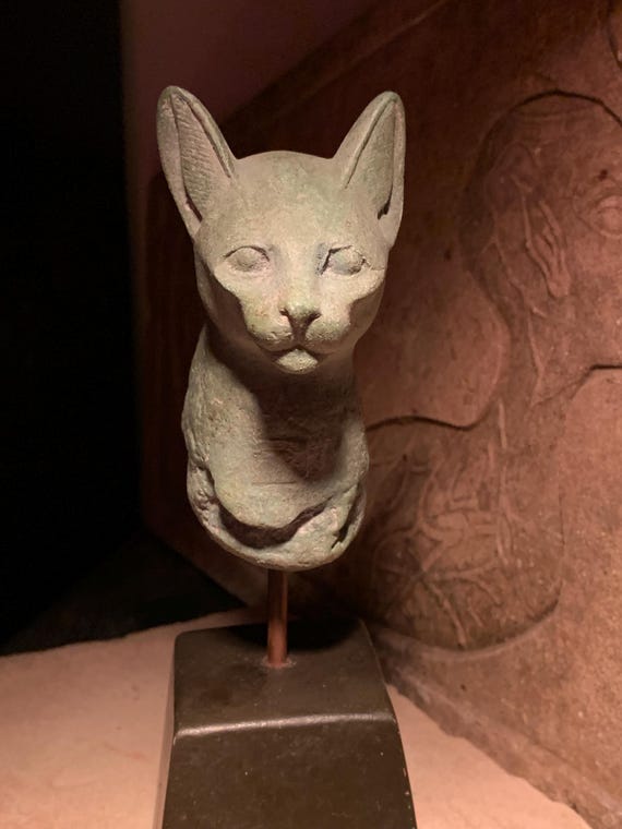 Egyptian-statue-fragment-Cat-goddess- Bast / Bastet wearing the eye of Horus