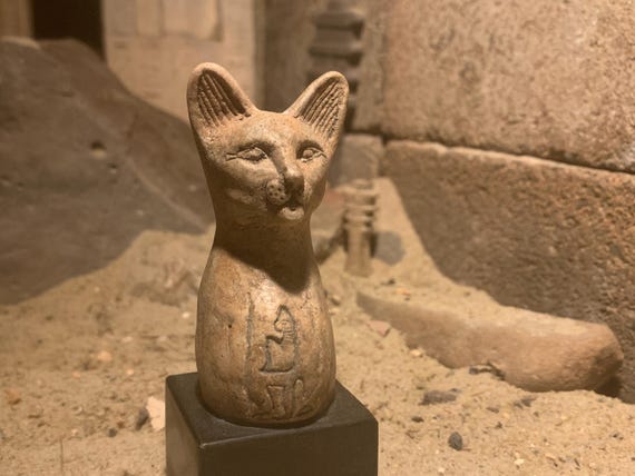 Egyptian cat statue of Bast / Bastet - A Goddess of music , dance , joy, hunting