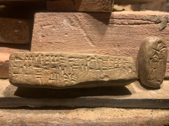 Sumerian Cuneiform - Mesopotamia - Ugarit alphabet - Abjad - ancient writing  + New moon dark moon amulet