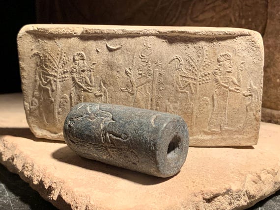 Powerful healing Goddess Gula and her dog. Neo Assyrian cylinder seal & impression replica