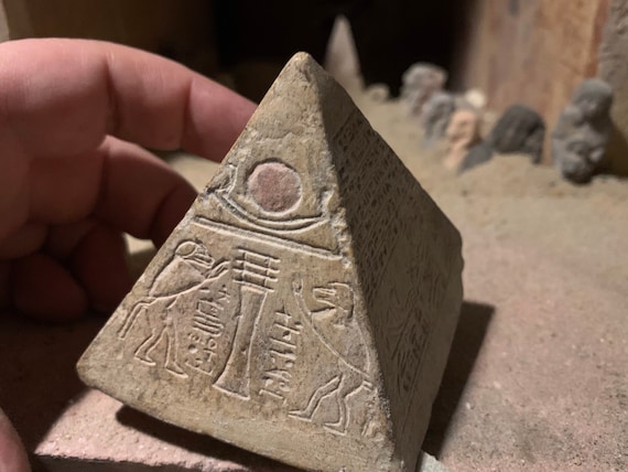 Egyptian Pyramid / capstone museum replica - featuring Thoth & the boat of Ra