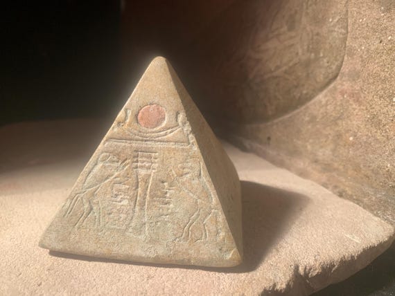 Egyptian Pyramid / capstone museum replica - featuring Thoth & the boat of Ra