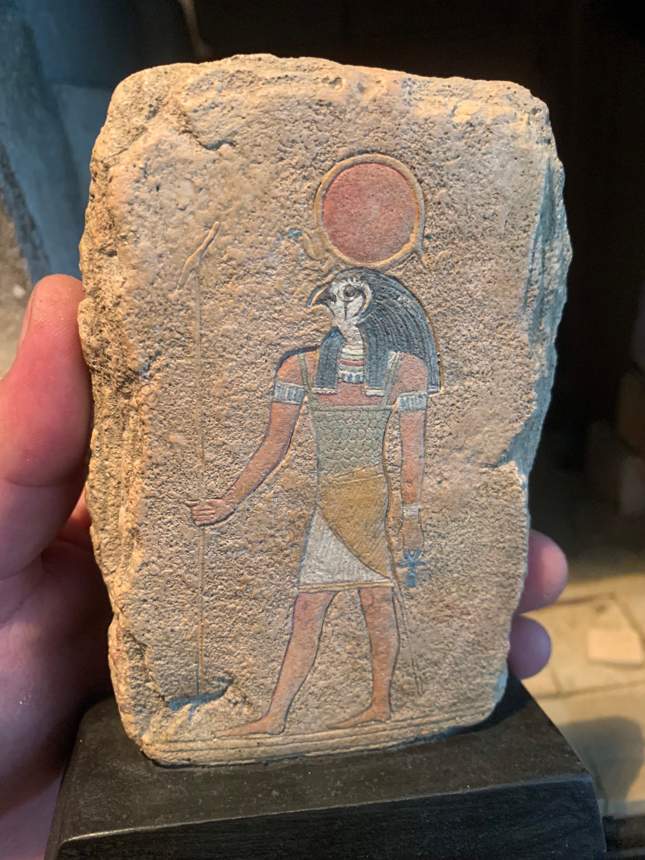 Egyptian art Ra the sun god painted relief carving