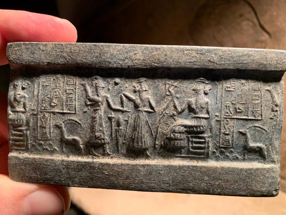 Sumerian cylinder seal impression replica - VA 243 - constellation of Pleiades * Ancient astronomy