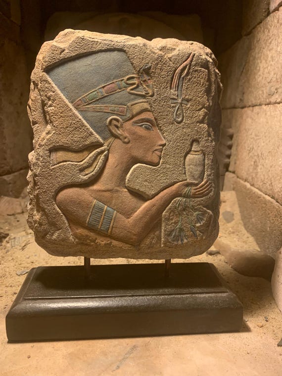 Egyptian art - Nefertiti Amarna period relief sculpture replica. 18th dynasty