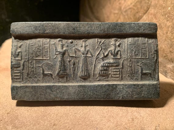 Sumerian cylinder seal impression replica - VA 243 - constellation of Pleiades * Ancient astronomy