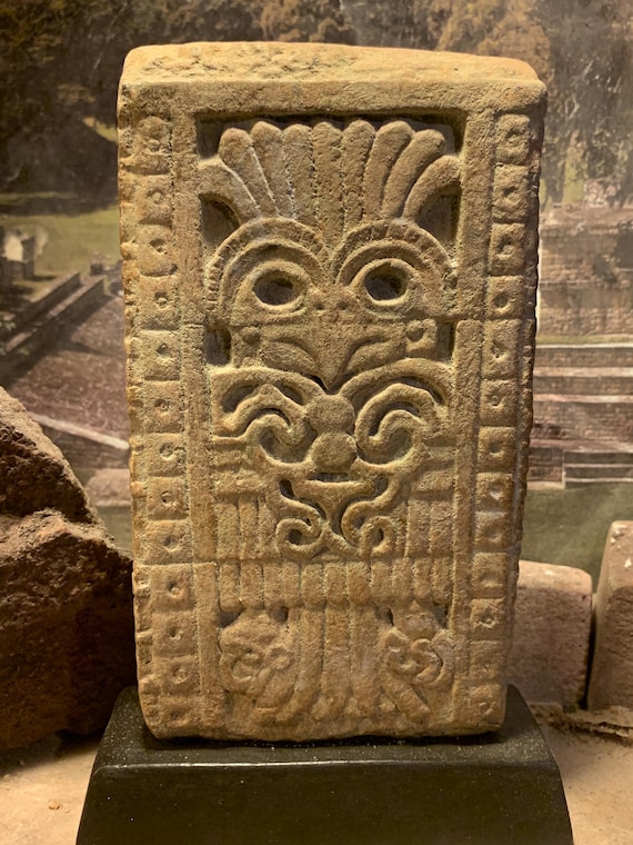 Mayan art / Teotihuacan relief of Quetzalpapalotl or Spear thrower owl. Pre-Aztec, Pre-Columbian art replica