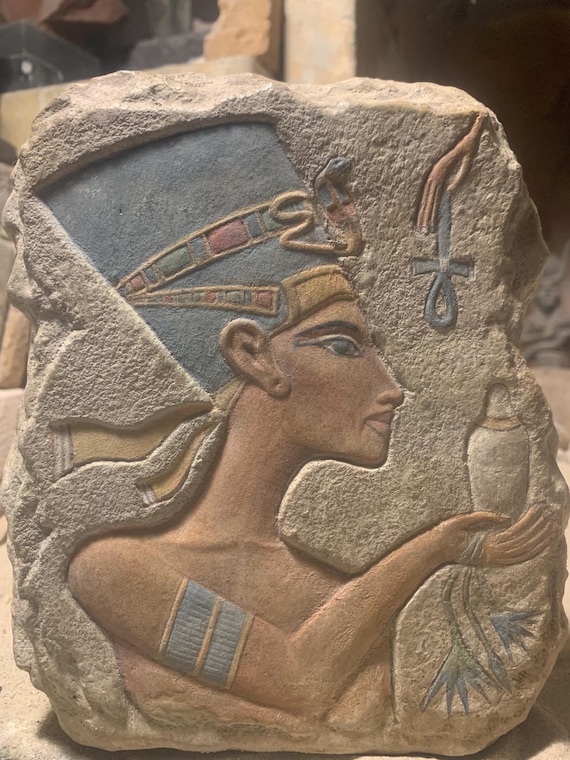 Egyptian art - Nefertiti Amarna period relief sculpture replica. 18th dynasty