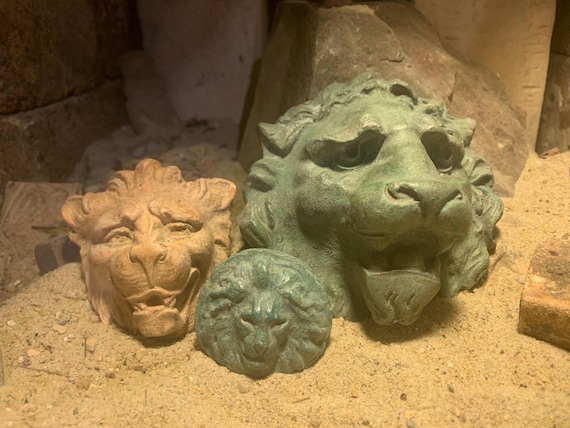 Lion wall statues - Venetian + Medieval Gargoyle style. Gothic Architectural details