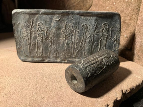 Powerful healing Goddess Gula and her dog. Neo Assyrian cylinder seal & impression replica