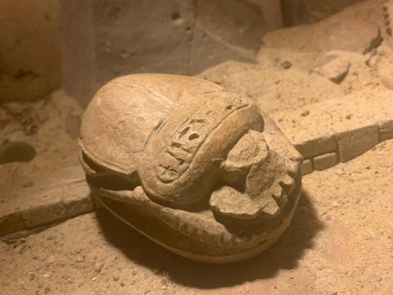 Egyptian art - Sculpture - Scarab amulet featuring extensive Hieroglyphic text. Reign of Amenhotep III - 18th dynasty replica