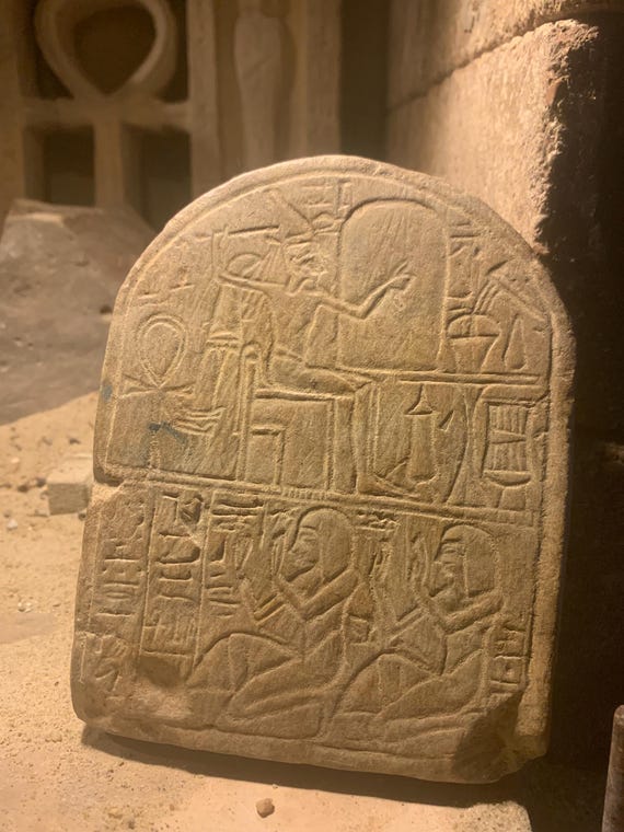 Egyptian art - Relief sculpture of Pashedu - 19th dynasty votive stele featuring the Cannanite deity Reshef / Reshep