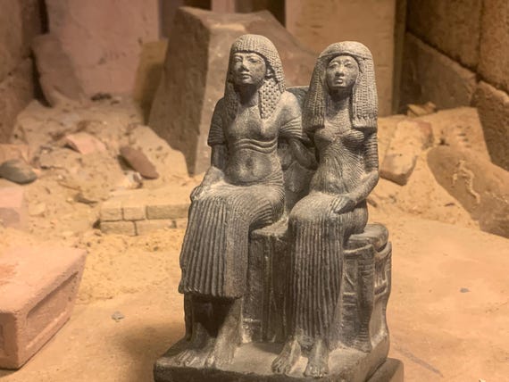 Egyptian statue / sculpture - museum replica -seated couple - Late 18th / Early 19th dynasty