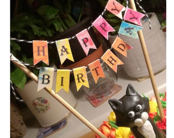 Banderines coloridos para decorar tartas: Mini banderines de cumpleaños DIY (Descarga digital)