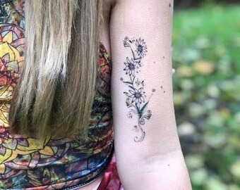 Set of 3 Floral Flower Temporary Tattoos