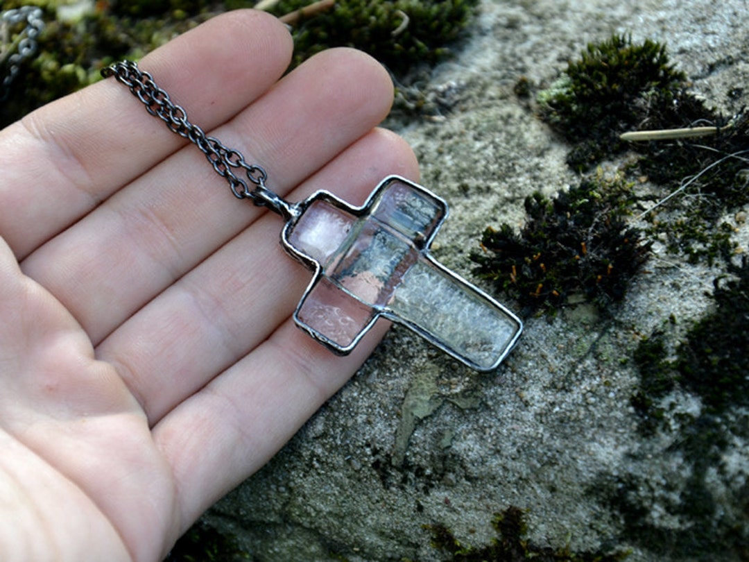 Glass cross necklace best sale