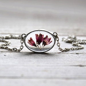 BELLFLOWERS subtle, elegant necklace with real flowers, terrarium, nature necklace bohemian statement necklace gift for her natural jewelry
