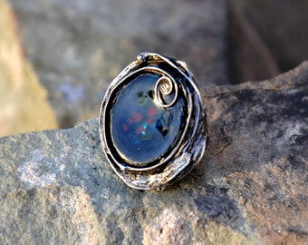 Anillo MISTERIOSO, anillo con cristal, anillo retro ajustable llamativo, estilo vintage, anillo negro grande, llamativo, metalistería, joyería negra