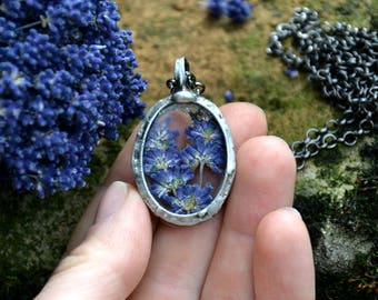 LAVENDER terrarium pendant drop locket nature necklace bohemian flower jewelry statement necklace gift for her natural summer floral jewelry