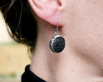 Dangle VOLCANIC LAVA, natural, simple, stone earrings, dangling black earrings, rustic, raw, drop earrings, retro vintage style, minimalist